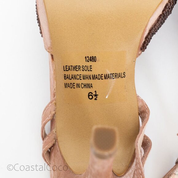 Newport News Velvet Beaded Rhinestone Heels 6.5 Neutral Blush Y2K Party Wedding - Picture 7 of 10